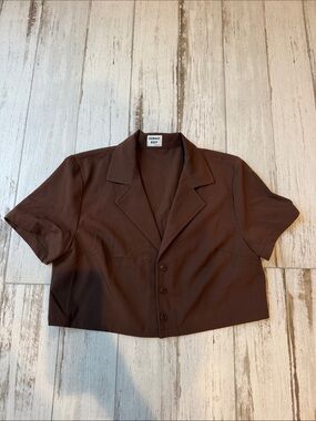 Sunday Best Brown Cropped Button-Down Shirt